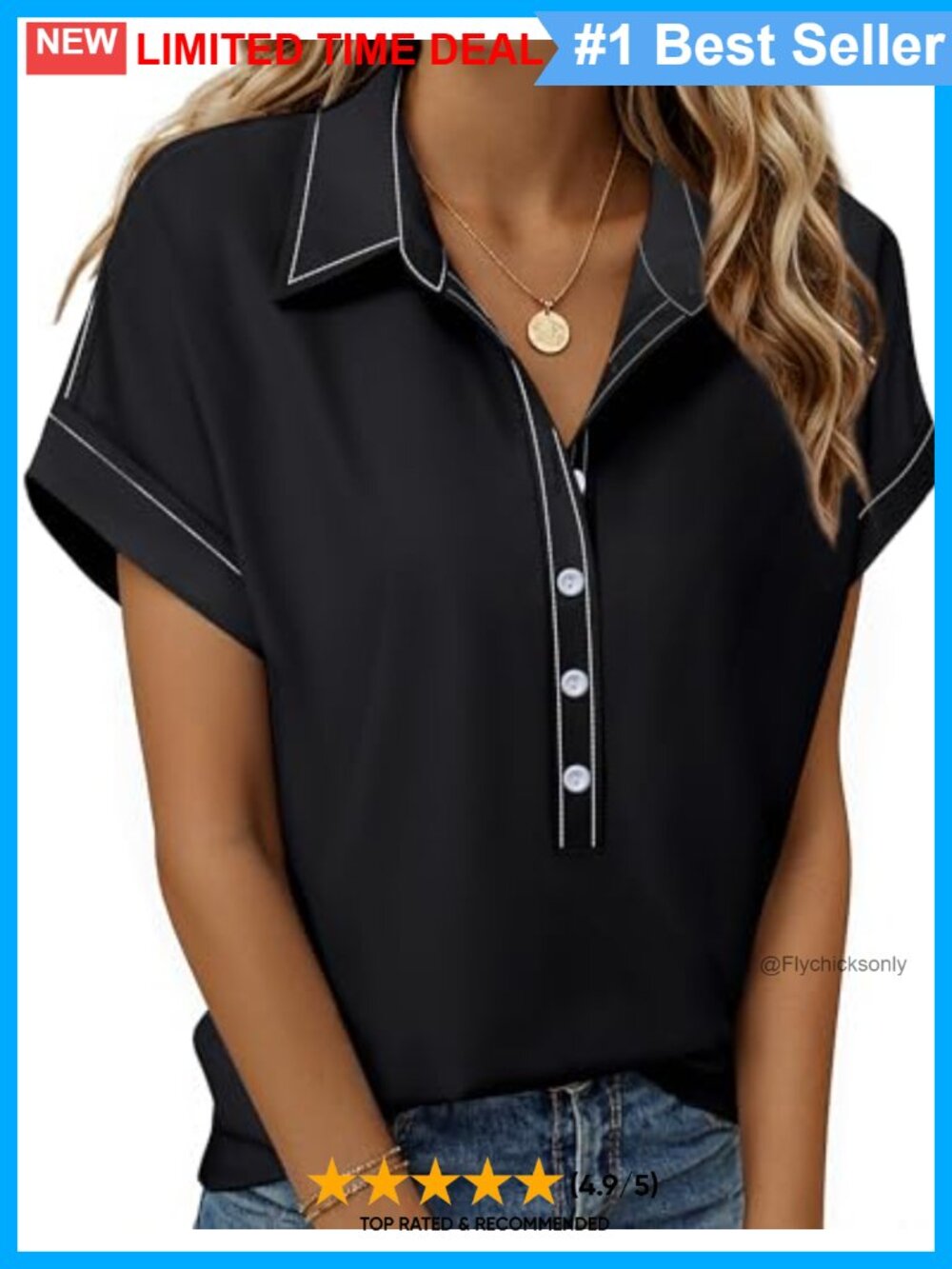 Women's Button Down Shirt Short Sleeve V-Neck Blouse Work Office